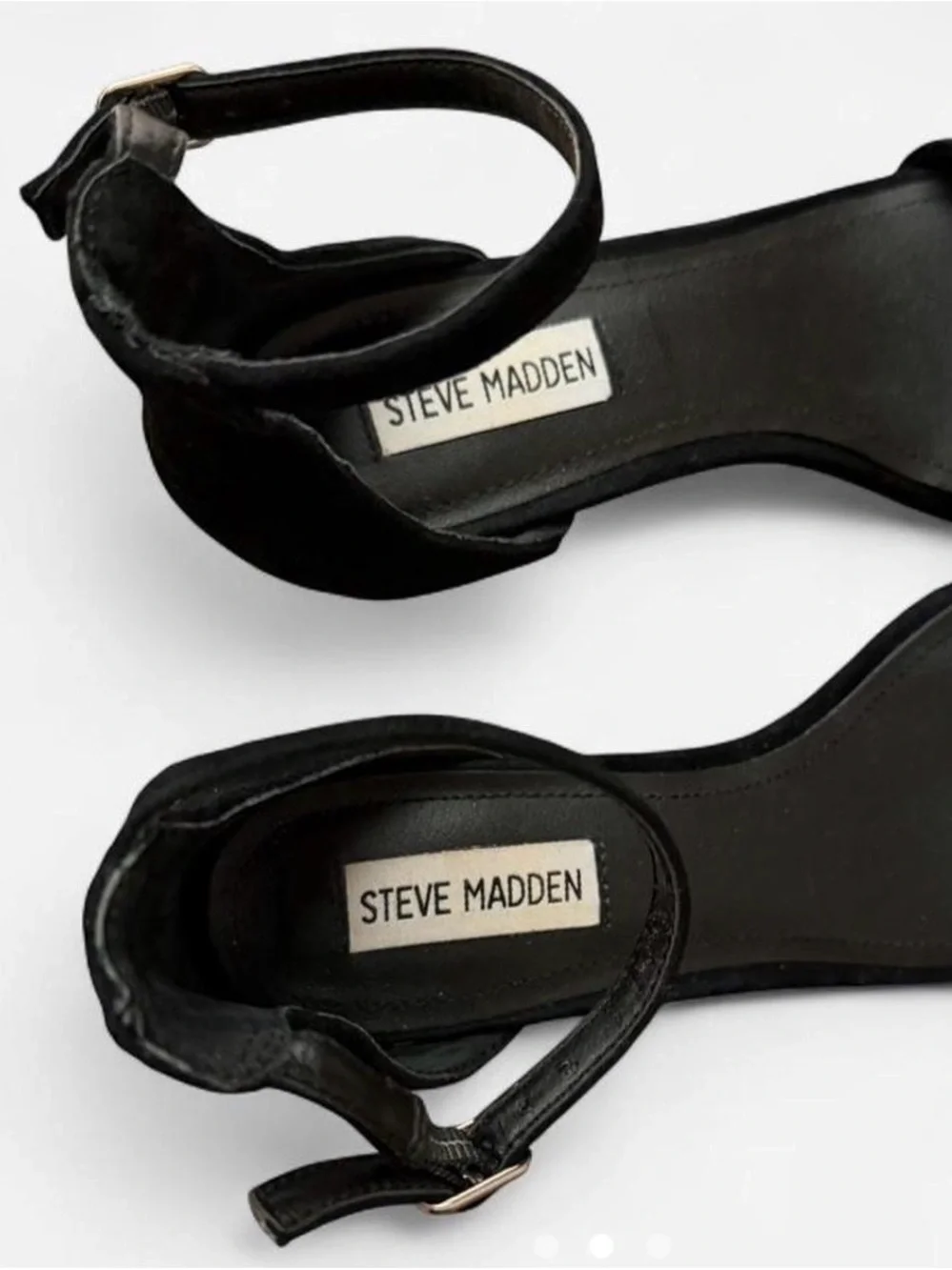 Steve Madden Black Suede Ankle Strap Block Heels